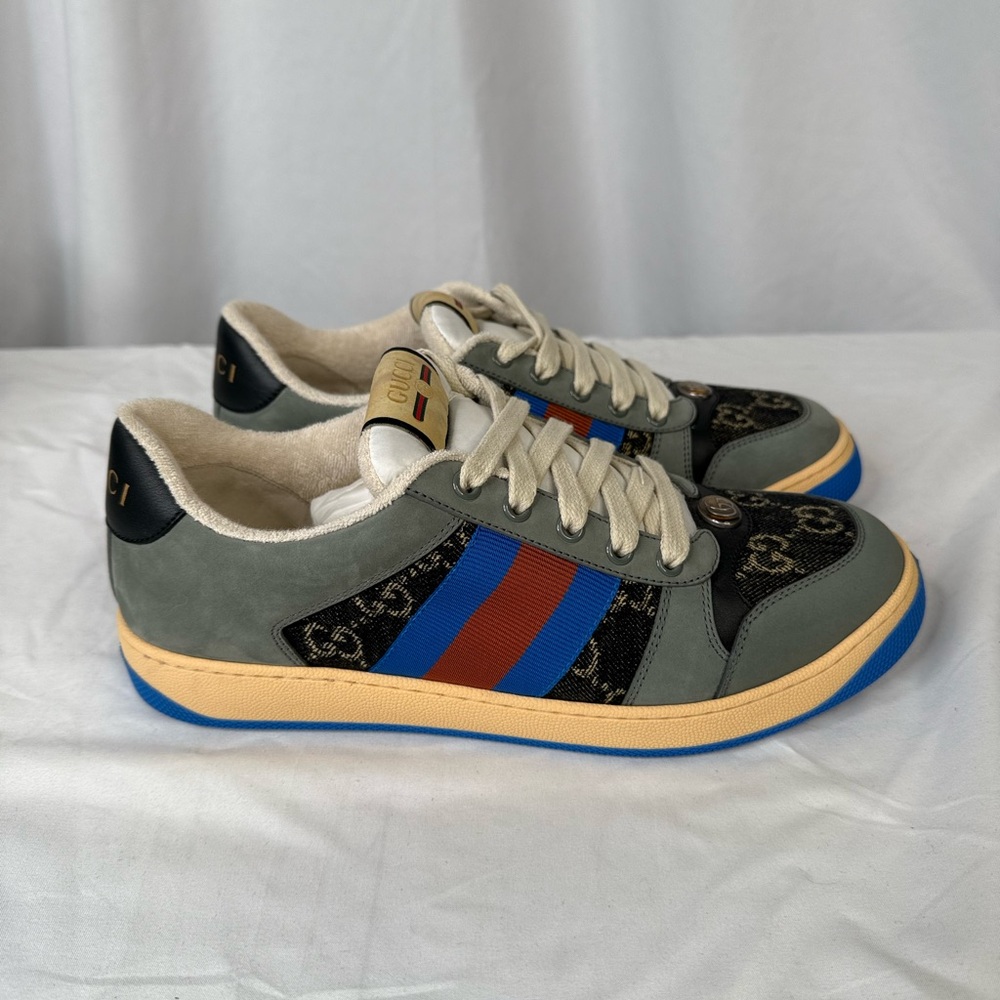 Gucci Screener Sneakers Fabric with Blue and Red Stripes NWOT - Picture 4 of 12